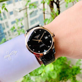 Longines Record Black Dial Black Leather Strap Watch for Men - L2.821.5.57.2 Buy Now By Longines