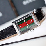 Gucci G-Frame Mother of Pearl Green & Red Dial Black Leather Strap Watch For Women - YA147403 Buy Now By Gucci