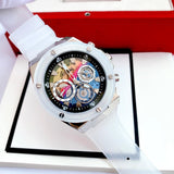 Guess Poseidon Chronograph Rainbow Dial White Silicone Strap Watch For Men - GW0425G4 Buy Now By Guess