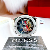 Guess Poseidon Chronograph Rainbow Dial White Silicone Strap Watch For Men - GW0425G4 Buy Now By Guess
