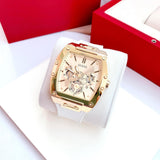 Guess Phoenix Multifunction Gold Dial White Leather Strap Watch for Men - GW0202G6 Buy Now By Guess