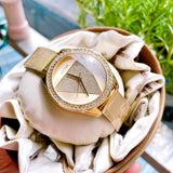 Guess Tri Glitz Quartz Diamonds Gold Dial Gold Mesh Bracelet Watch For Women - W1142L2 Buy Now By Guess