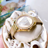 Guess Tri Glitz Quartz Diamonds Gold Dial Gold Mesh Bracelet Watch For Women - W1142L2 Buy Now By Guess