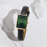 Daniel Wellington Quadro Pressed Melrose Emerald Green Dial Black Leather Strap Watch For Women - DW00100446 Buy Now By Daniel Wellington
