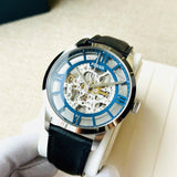 Fossil Townsman Automatic Skeleton Blue Dial Black Leather Strap Watch for Men - ME3200 Buy Now By Fossil