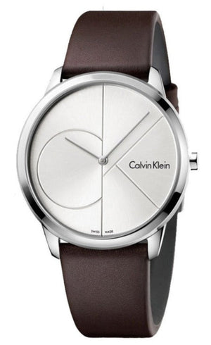 Calvin Klein Minimal Silver Dial Brown Leather Strap Watch for Men - K3M221G6 Buy Now By Calvin Klein