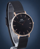 Daniel Wellington Petite Ashfield Black Dial Black Mesh Strap Watch for Women - DW00100307