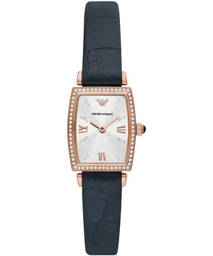 Emporio Armani Gianni T Bar Crystals Silver Dial Blue Leather Strap Watch For Women - AR11469 Buy Now By Emporio Armani