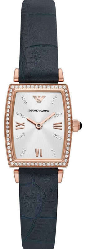 Emporio Armani Gianni T Bar Crystals Silver Dial Blue Leather Strap Watch For Women - AR11469 Buy Now By Emporio Armani
