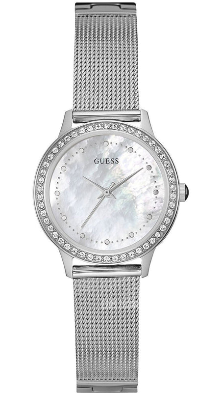 Guess Chelsea Mother of Pearl White Dial Silver Mesh Strap Watch For Women - W0647L1 Buy Now By Guess