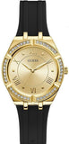 Guess Cosmo Diamonds Gold Dial Black Rubber Strap Watch for Women - GW0034L1 Buy Now By Guess