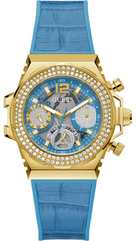 Guess Fusion Chronograph Blue Dial Blue Leather Strap Watch For Women - GW0553L3 Buy Now By Guess