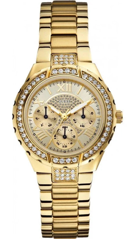 Guess Viva Diamonds Gold Dial Gold Steel Strap Watch for Women - W0111L2 Buy Now By Guess