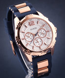 Guess Interpid White & Rose Gold Dial Blue Silicone Strap Watch For Women - W0325L8 Buy Now By Guess
