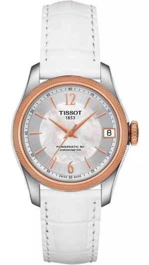 Tissot T-Classic Powermatic 80 Mother of Pearl Silver Dial White Leather Strap Watch For Women - T108.208.26.117.00 Buy Now By Tissot