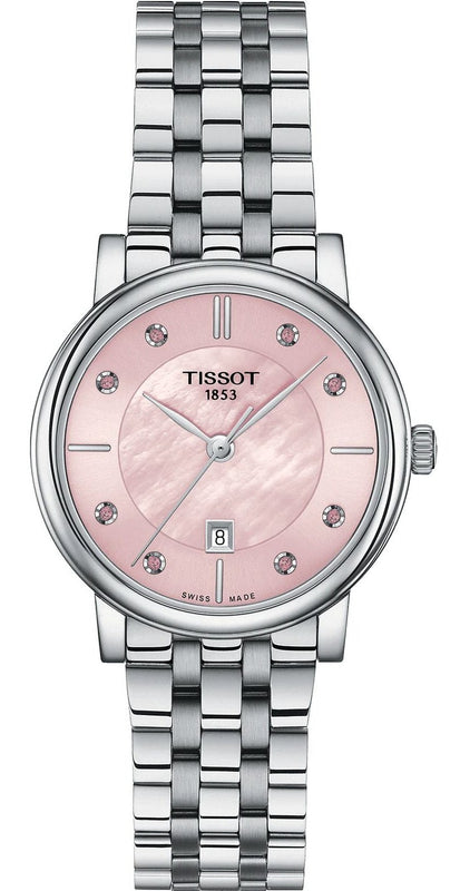 Tissot Carson Premium Lady Mother of Pearl Pink Dial Silver Steel Strap Watch For Women - T122.210.11.159.00 Buy Now By Tissot