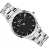 Daniel Wellington Iconic Link Black Dial Silver Steel Strap Watch for Women - DW00100204 Buy Now By Daniel Wellington
