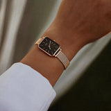 Daniel Wellington Quadro Melrose Black Dial Rose Gold Mesh Bracelet Watch For Women - DW00100432 Buy Now By Daniel Wellington