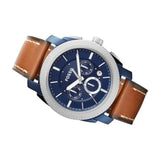 Fossil Machine Chronograph Blue Dial Brown Leather Strap Watch for Men - FS5232 Buy Now By Fossil