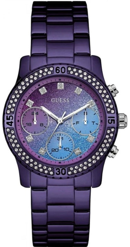 Guess Confetti Diamonds Purple Dial Purple Steel Strap Watch for Women - W0774L4 Buy Now By Guess