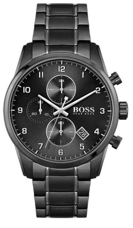 Hugo Boss Skymaster Chronograph Black Dial Black Steel Strap Watch for Men - 1513785 Buy Now By Hugo Boss