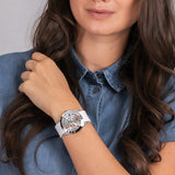 Guess Wanderlust Crystals Silver Dial White Rubber Strap Watch For Women - W1059L3 Buy Now By Guess