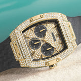 Guess Phoenix Multifunction Crystals Gold Dial Black Silicone Strap Watch For Men - GW0048G2 Buy Now By Guess