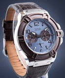 Guess Rigor Analogue Quartz Blue Dial Brown Leather Strap Watch For Men - W0040G10 Buy Now By Guess