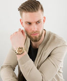 Guess Continental Diamonds Gold Dial Gold Steel Strap Watch for Men - GW0261G2 Buy Now By Guess