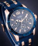 Guess Oasis Blue Dial Blue & Rose Gold Stainless Steel Strap Watch For Men - W0366G4 Buy Now By Guess