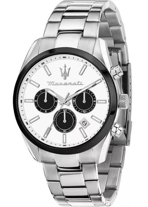 Maserati Attrazione Chronograph White Dial Silver Steel Strap Watch for Men - R8853151004 Authentic Buy Shop Now