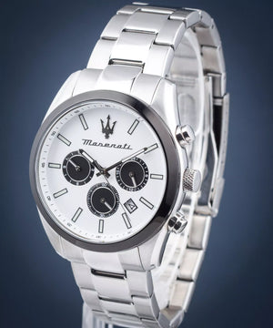 Maserati Attrazione Chronograph White Dial Silver Steel Strap Watch for Men - R8853151004 Authentic Buy Shop Now
