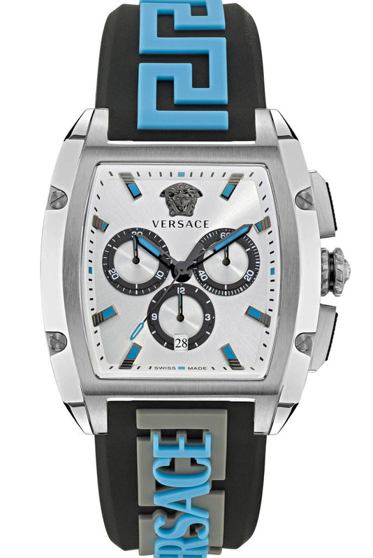 Versace Dominus Chronograph Silver Dial Black Rubber Strap Watch For Men - VE6H00123 Buy Now By Versace