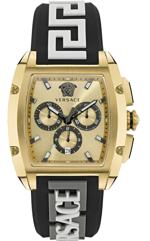 Versace Dominus Chronograph Gold Dial Black Silicone Strap Watch For Men - VE6H00223 Buy Now By Versace