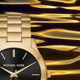 Michael Kors Slim Runway Quartz Black Dial Gold Steel Strap Watch For Men - MK8621 Buy Now By Michael Kors