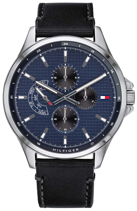 Tommy Hilfiger Shawn Multifunction Quartz Blue Dial Black Leather Strap Watch for Men - 1791616 Buy Now By Tommy Hilfiger