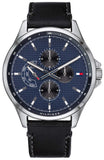 Tommy Hilfiger Shawn Multifunction Quartz Blue Dial Black Leather Strap Watch for Men - 1791616