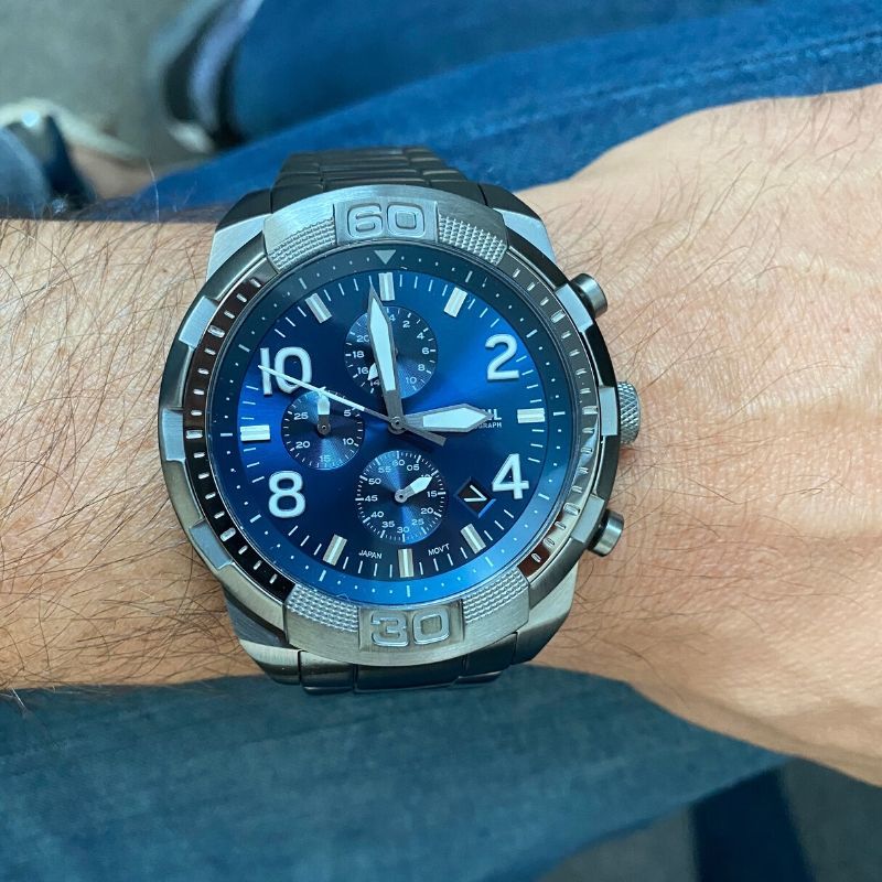 Fossil Bronson Chronograph Blue Dial Grey Steel Strap Watch for Men - FS5711 Buy Now By Fossil