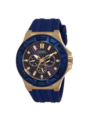 Guess Force Blue & Rose Gold Dial Blue Silicone Strap Watch For Men - W0674G2 Buy Now By Guess