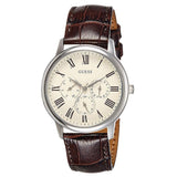 Guess Wafer Quartz White Dial Brown Leather Strap Watch For Men - W70016G2 Buy Now By Guess