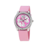 Guess G-Twist Diamonds Silver Dial Pink Rubber Strap Watch for Women - W1240L1 Buy Now By Guess